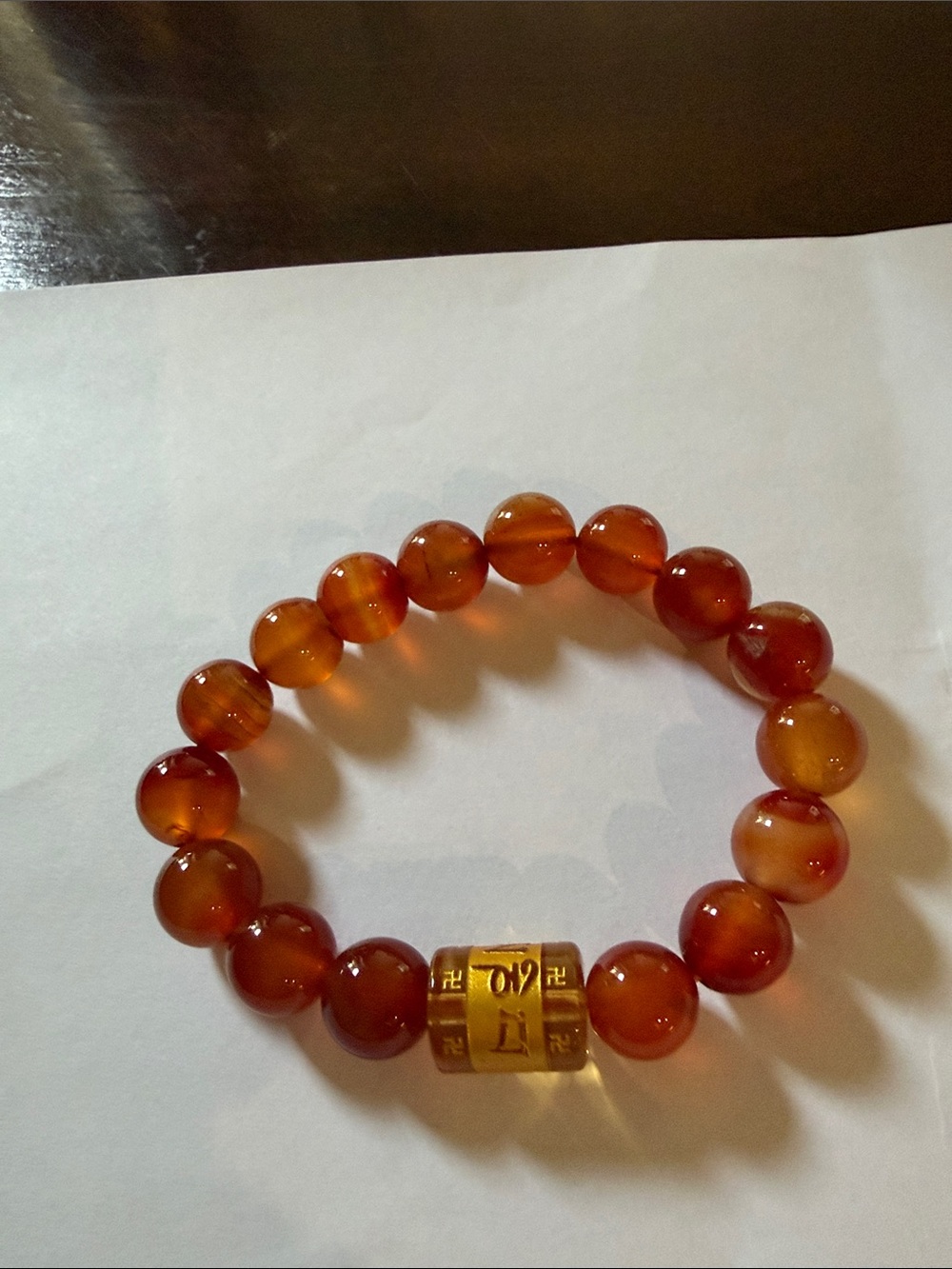 Amber-Tone Beaded Stretch Bracelet with Gold Accent